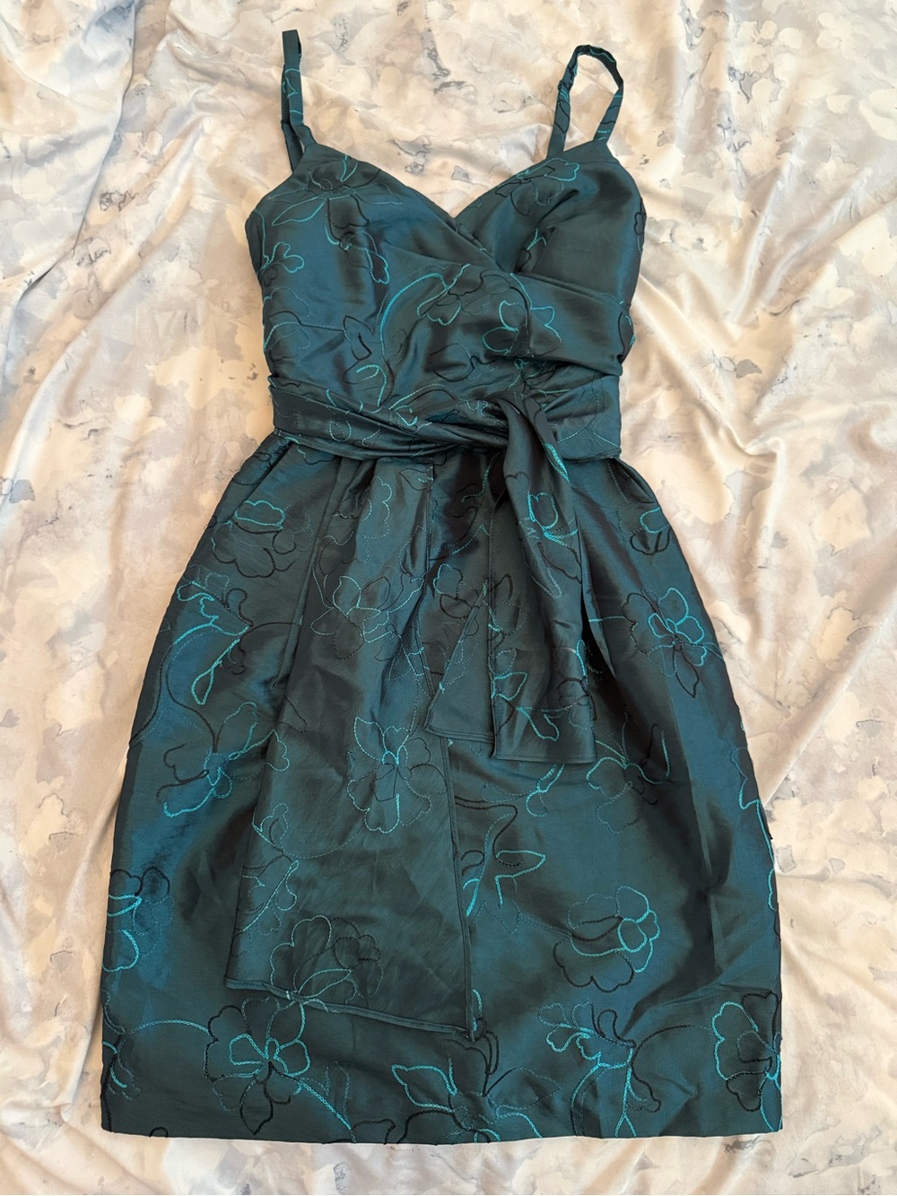 Le Chateau Teal Floral Embroidered Midi Dress - XXS